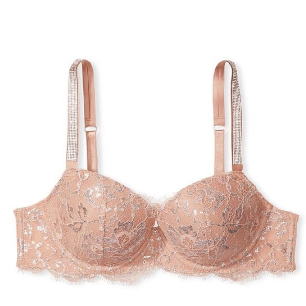 New! Victoria’s Secret Dream Angels Nude Lace Shine Strap Demi Bra 10564
